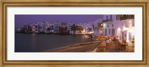 Framed Buildings On Water, Little Venice, Mykanos, Greece Print