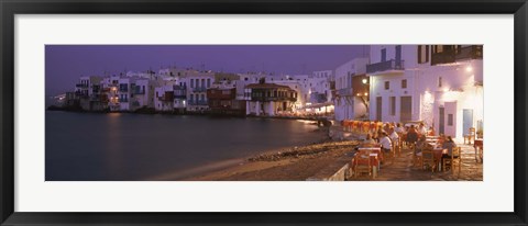 Framed Buildings On Water, Little Venice, Mykanos, Greece Print