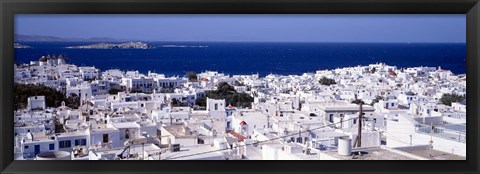 Framed Aerial View of Mykonos and Mediterranean Sea, Greece Print