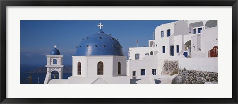 Framed Greece, Santorini, Fira, Church of Anastasis, Blue dome on a Church Print