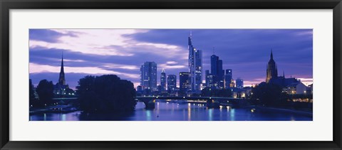 Framed Buildings lit up at night, Frankfurt, Germany Print