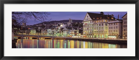 Framed Switzerland, Zurich, River Limmat, view of buildings along a river Print