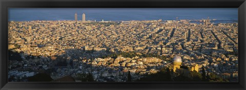 Framed High Angle View Of A Cityscape, Barcelona, Spain Print