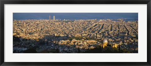 Framed High Angle View Of A Cityscape, Barcelona, Spain Print