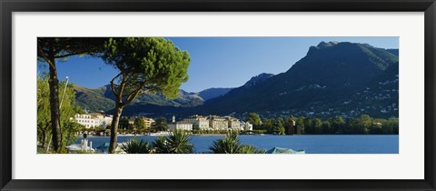 Framed City on the waterfront, Lake Lugano, Lugano, Switzerland Print