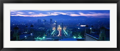 Framed Barcelona, Spain at Night Print