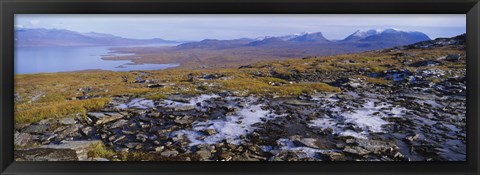 Framed Lake on a landscape, Njulla, Lake Torne, Lapland, Sweden Print