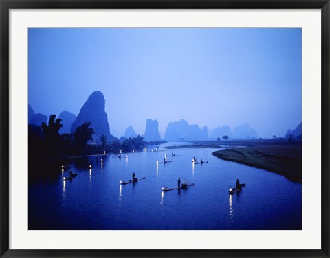 Framed Night Fishing Guilin China Print