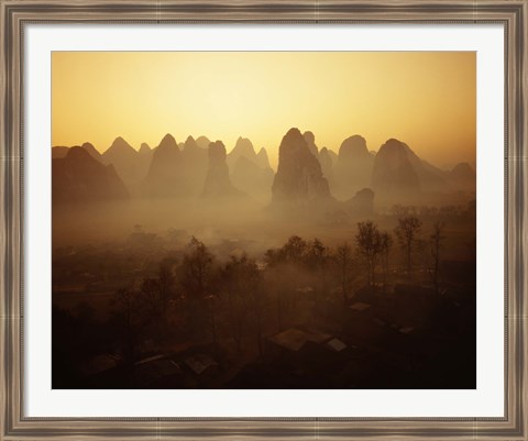 Framed Sunrise in Mountains Guilin China Print