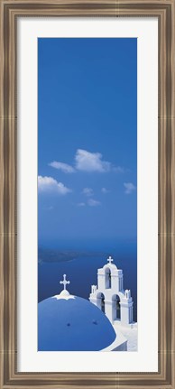 Framed Church dome and belfry, Santorini Island Greece Print