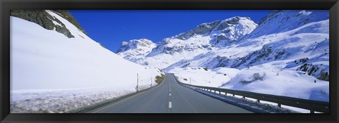 Framed Empty road passing through a polar landscape, Route 3, Graubunden, Switzerland Print