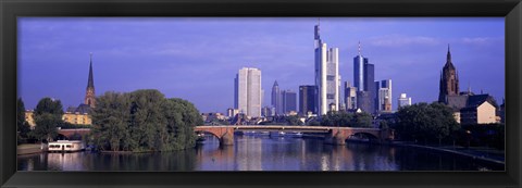 Framed Skyline Main River Frankfurt Germany Print