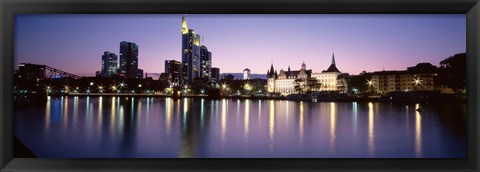 Framed Skyline In Evening, Main River, Frankfurt, Germany Print