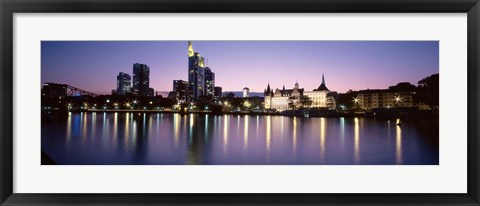 Framed Skyline In Evening, Main River, Frankfurt, Germany Print