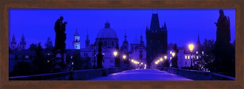 Framed Charles Bridge, Prague, Czech Republic, Bright Blue Print