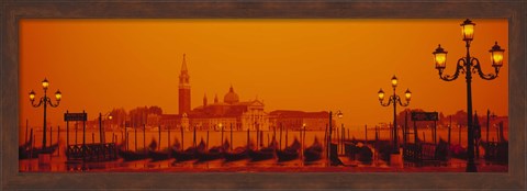 Framed Gondolas moored at a dock, San Giorgio Maggiore, Venice, Italy Print