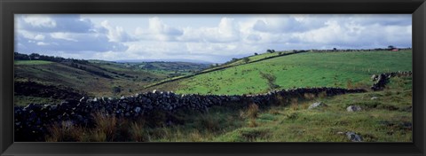 Framed Stone wall on a landscape, Republic of Ireland Print