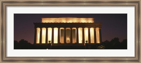 Framed Lincoln Memoria Lit Up at Night Print