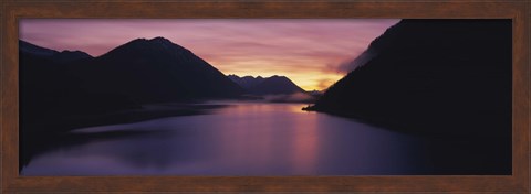 Framed Sunset over a lake, Sylvenstein Lake, Bavarian Alps, Germany Print