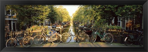 Framed Bicycles On Bridge Over Canal, Amsterdam, Netherlands Print