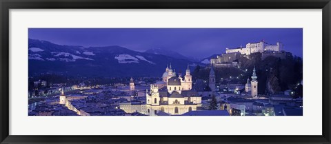 Framed Austria, Salzburg, Aerial view of a city at night Print