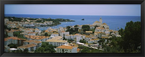 Framed High angle view of a city, Cadaquez, Barcelona, Spain Print