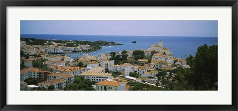 Framed High angle view of a city, Cadaquez, Barcelona, Spain Print