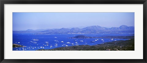 Framed Aerial view of boats in the sea, Costa Smeralda, Sardinia, Italy Print