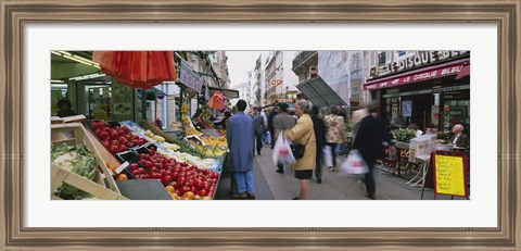 Framed Group Of People In A Street Market, Rue De Levy, Paris, France Print