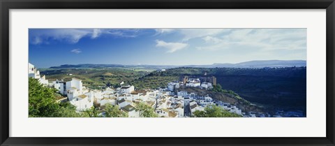 Framed High angle view of buildings in a town, Pueblo Blanco, Andalusia, Spain Print