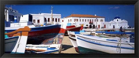 Framed Rowboats on a harbor, Mykonos, Greece Print