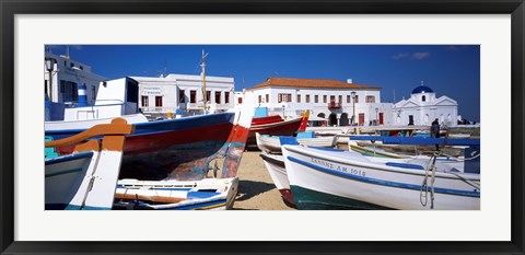 Framed Rowboats on a harbor, Mykonos, Greece Print