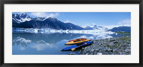 Framed USA, Alaska, Kayaks by the side of a river Print