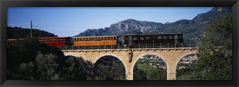 Framed Train crossing a bridge, Sierra De Tramuntana, Majorca, Spain Print