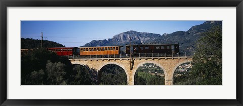 Framed Train crossing a bridge, Sierra De Tramuntana, Majorca, Spain Print