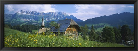 Framed Chalet and a church on a landscape, Emmental, Switzerland Print