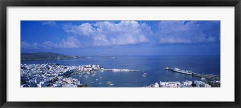 Framed High angle view of buildings at a coast, Mykonos, Cyclades Islands, Greece Print