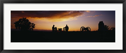 Framed Silhouette of statues of soldiers and cannons in a field, Gettysburg National Military Park, Pennsylvania, USA Print