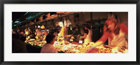 Framed Group of people at a street market, Barcelona, Spain Print