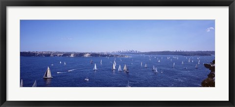 Framed Yachts in the bay, Sydney Harbor, Sydney, New South Wales, Australia Print