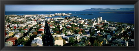 Framed High Angle View Of A City, Reykjavik, Iceland Print