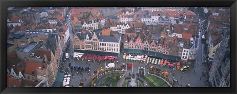 Framed Aerial view of a town square, Bruges, Belgium Print