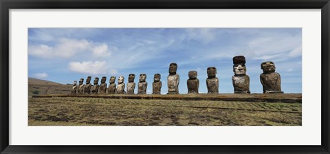 Framed Low angle view of Moai statues in a row, Easter Island, Chile Print