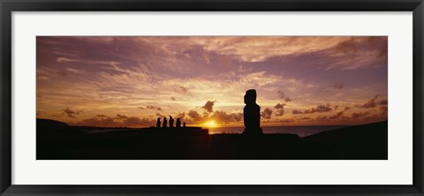 Framed Silhouette of Moai statues at dusk, Tahai Archaeological Site, Rano Raraku, Easter Island, Chile Print