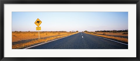 Framed Kangaroo Road Warning Sign, Outback Highway, Australia Print