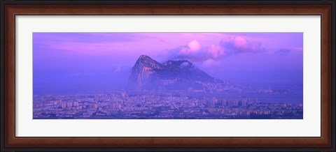 Framed Rock Of Gibraltar in the fog at dusk, Andalucia, Spain Print