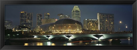 Framed Buildings lit up at night, Esplanade Bridge, Esplanade Drive, Singapore Print