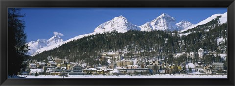 Framed Town On The Mountainside, Saint Moritz, Engadine Valley, Graubunden, Switzerland Print