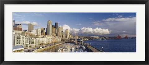 Framed High Angle View Of Boats Docked At A Harbor, Seattle, Washington State, USA Print