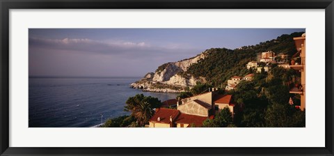 Framed High angle view of a city near the sea, Ligurian Sea, Italian Rivera, Bergeggi, Liguria, Italy Print